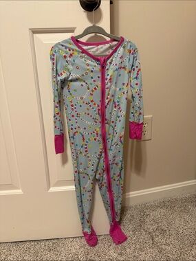 Little Sleepies Light Blue Footed Pajamas with Pink Trim